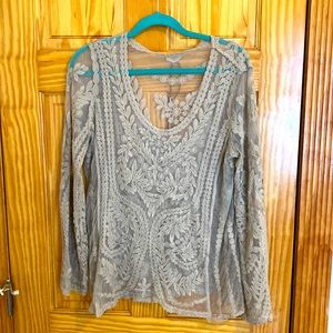 GORGEOUS Vintage inspired embroidered sheer top, NWT Capri by Sioni
